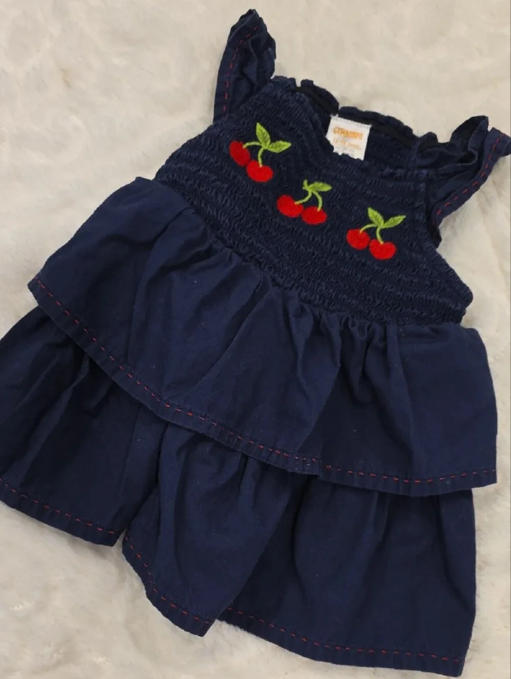 Gymboree Navy Dress with Red Cherry Embroidery